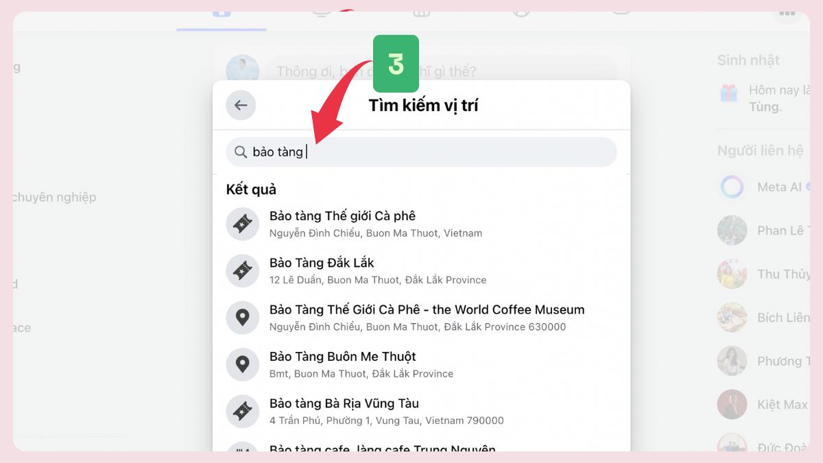 Cách ghim vị trí trên bài viết Facebook bằng máy tính - bước 3