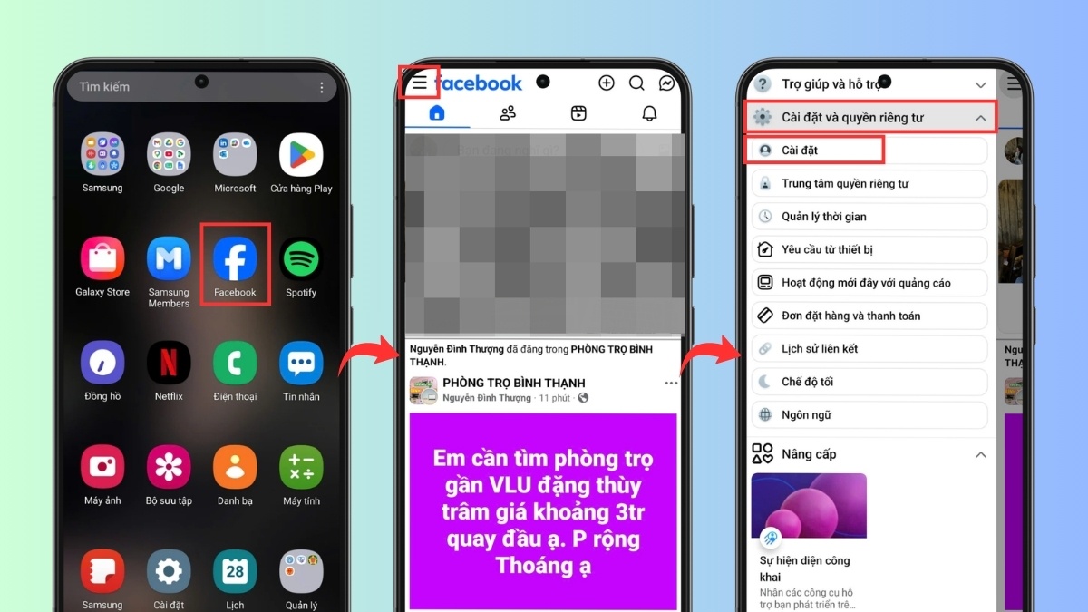 Cách giải phóng dung lượng Facebook trên Android tắt tự động phát video - bước 1,2