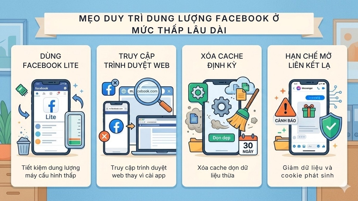 Mẹo duy trì dung lượng Facebook ở mức thấp lâu dài