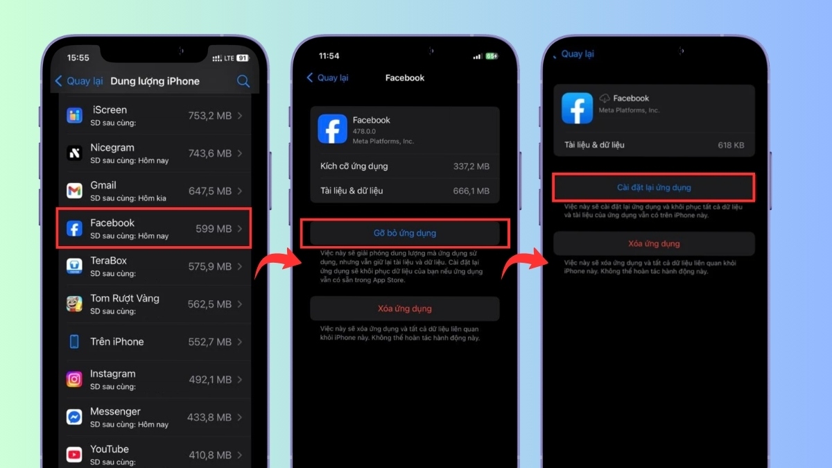 Cách giải phóng dung lượng Facebook trên iPhone gỡ và cài lại ứng dụng - bước2