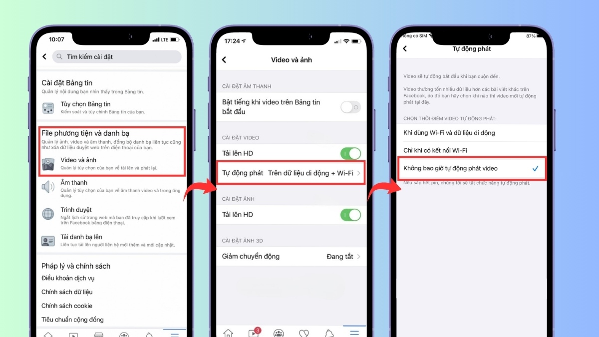 Cách giải phóng dung lượng Facebook trên iPhone tắt tính năng tự động tải - bước 3,4