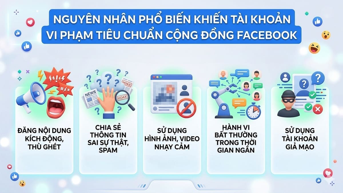 Nguyên nhân phổ biến khiến tài khoản bị lỗi vi phạm tiêu chuẩn cộng đồng Facebook