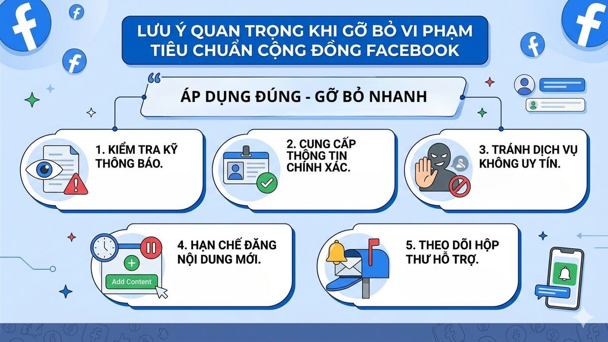 Lưu ý quan trọng khi thực hiện gỡ bỏ vi phạm tiêu chuẩn cộng đồng Facebook