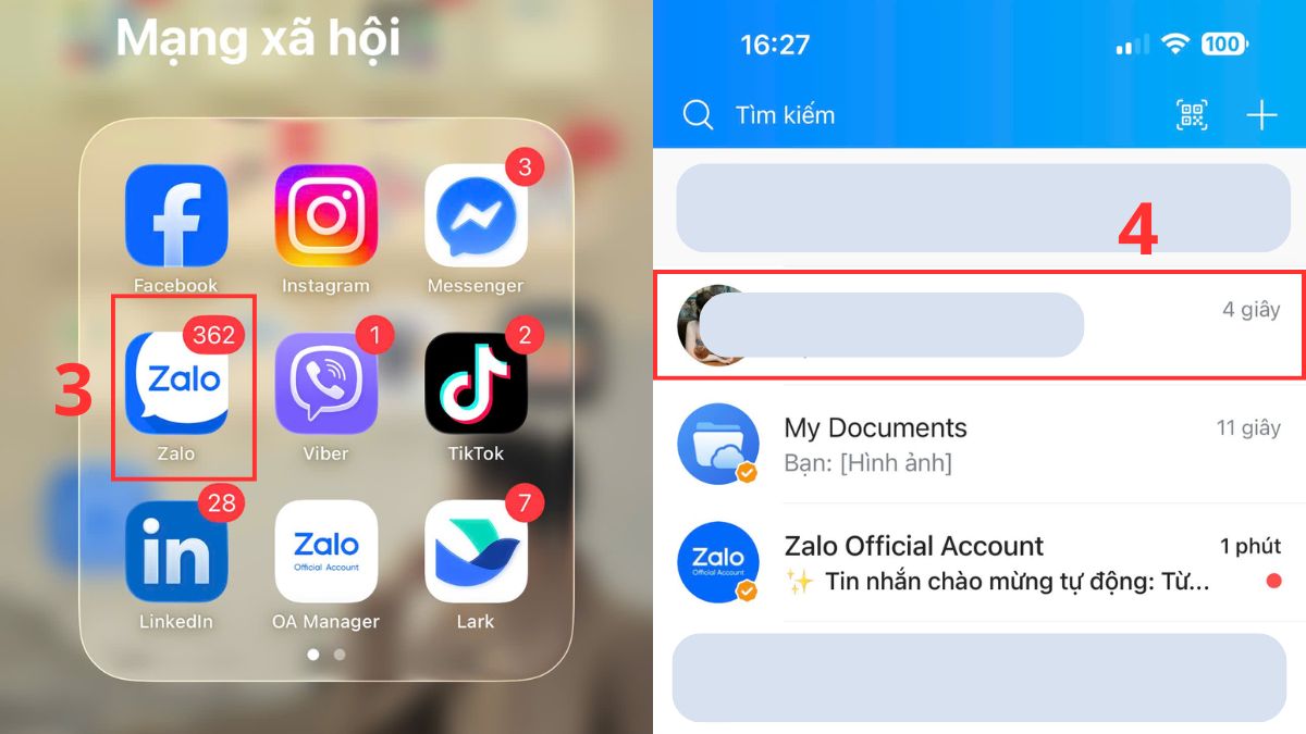 Cách gửi link Facebook qua Zalo trên điện thoại - bước 2