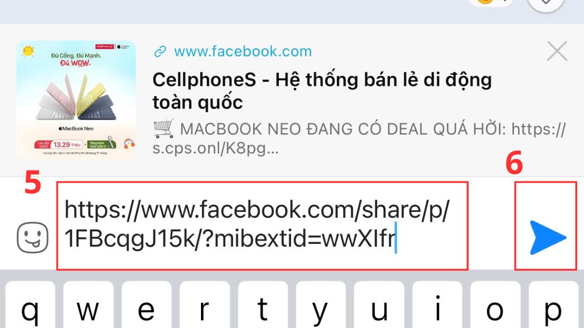 Cách gửi link Facebook qua Zalo trên điện thoại - bước 3