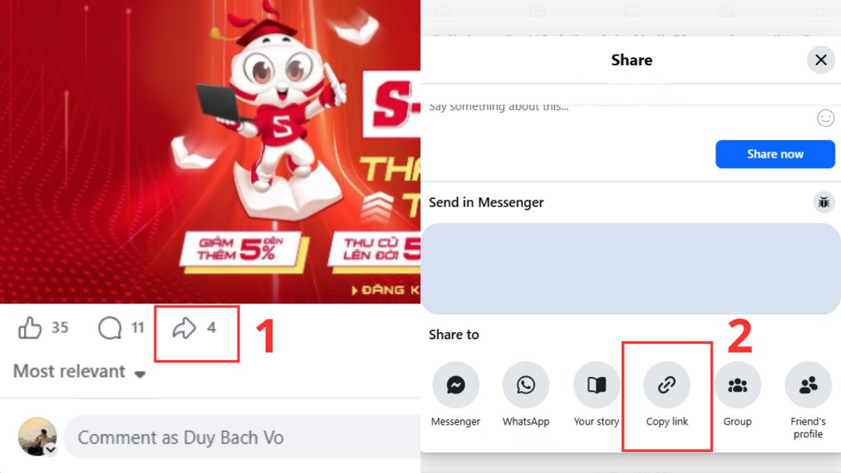 Cách gửi link Facebook qua Zalo trên máy tính - bước 1