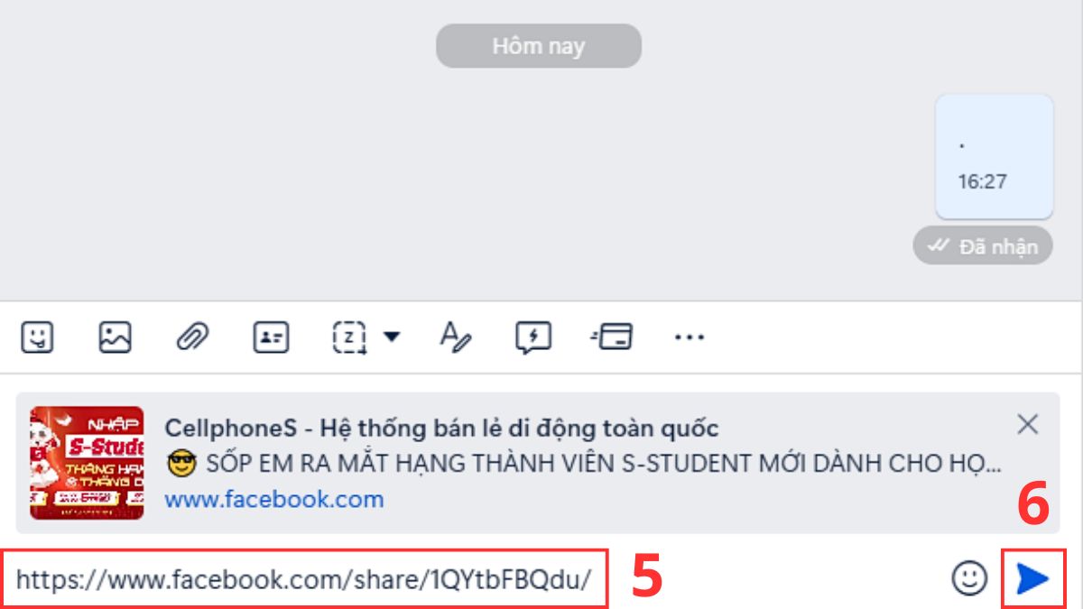 Cách gửi link Facebook qua Zalo trên máy tính - bước 3