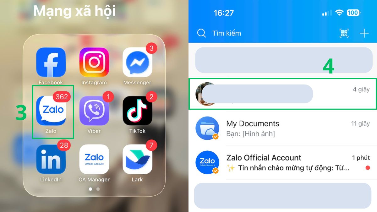 Cách gửi link Facebook cá nhân qua Zalo - bước 2