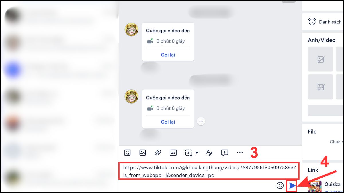 Cách gửi video TikTok qua Zalo trên máy tính - chia sẻ link trực tiếp - bước 3
