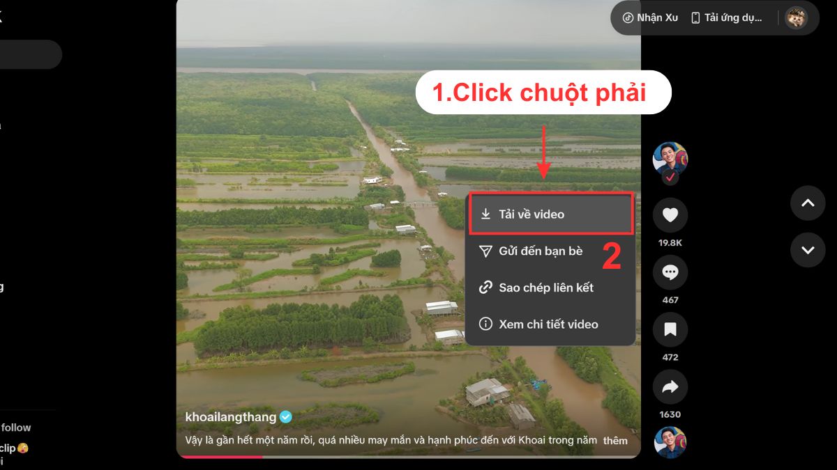 Cách gửi video TikTok qua Zalo trên máy tính - tải video về máy tính và chia sẻ - bước 1