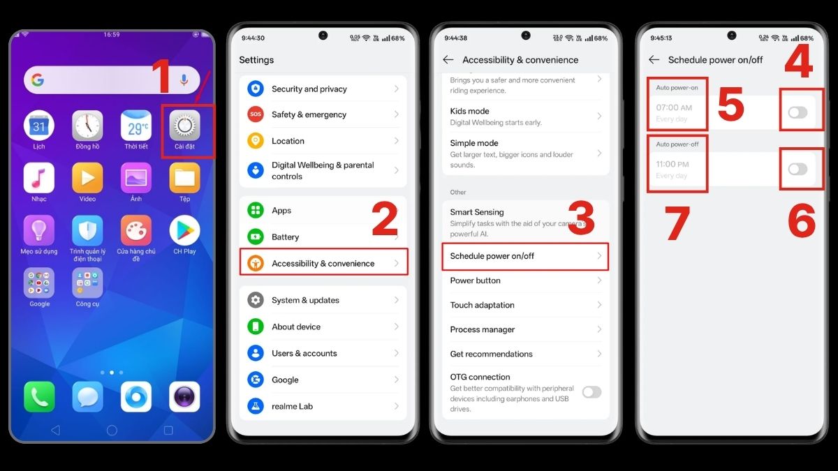 Cách hẹn giờ tắt máy android realme tự động - bước 1,2,3