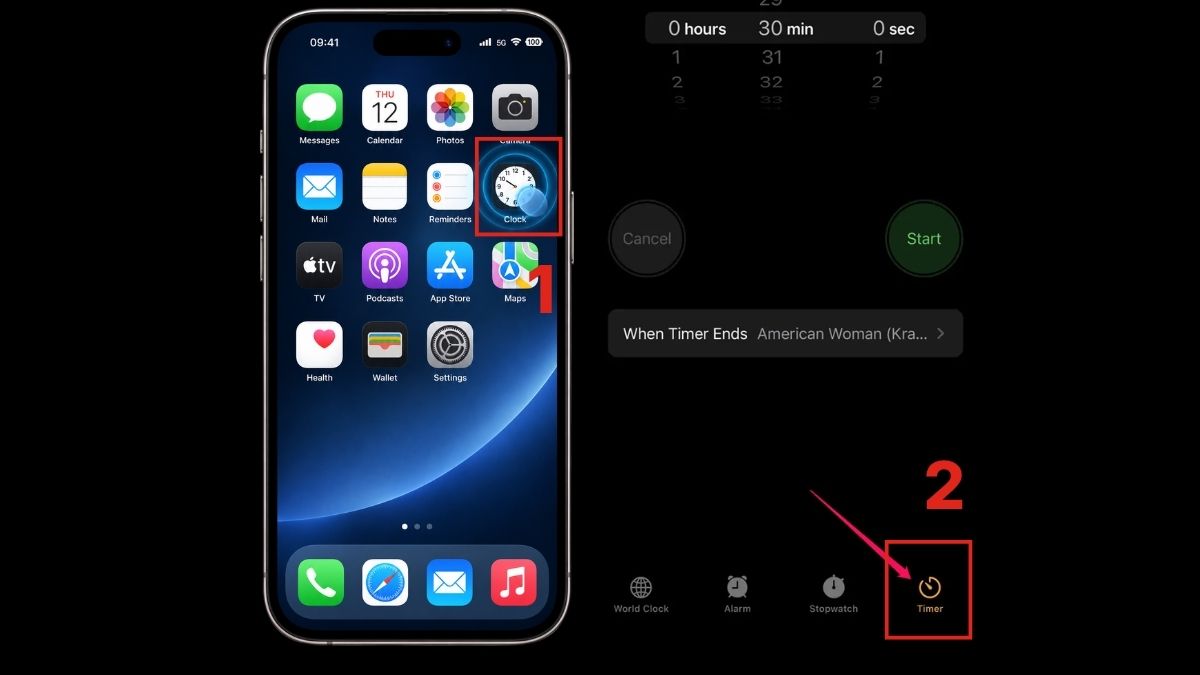 Cách hẹn giờ tắt điện thoại iPhone - bước 1