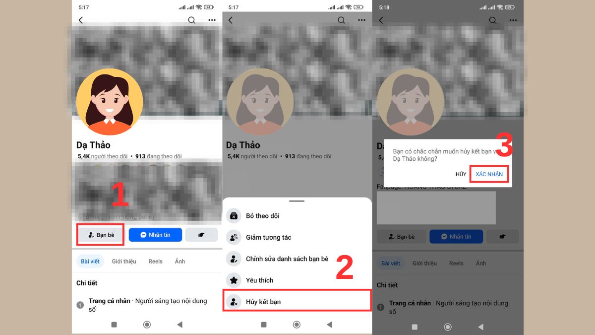 Cách hủy kết bạn Facebook trên điện thoại
