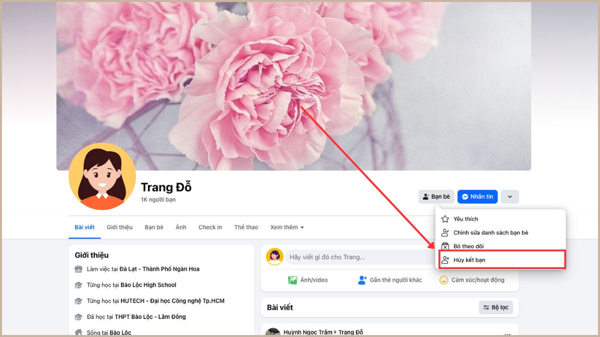 Cách hủy kết bạn Facebook trên máy tính - bước 2