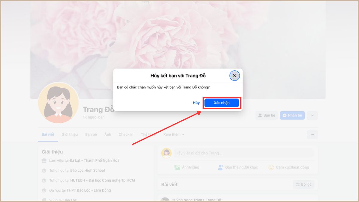 Cách hủy kết bạn Facebook trên máy tính - bước 3