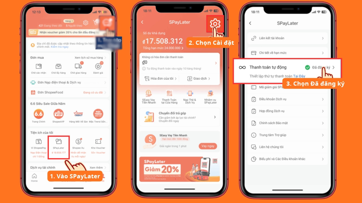Cách hủy thanh toán tự động SPayLater trên Shopee - bước 1,2