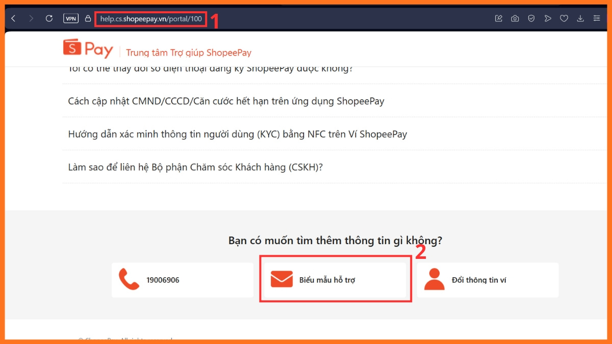 Gửi yêu cầu hỗ trợ SPayLater qua biểu mẫu trực tuyến - bước 1