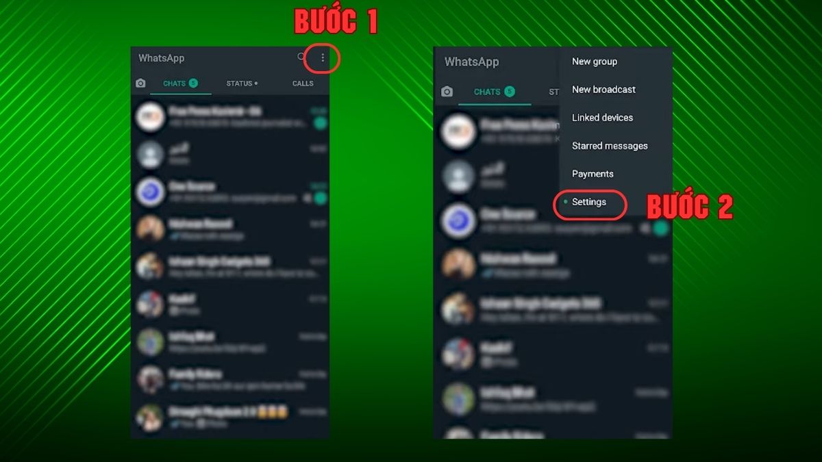 Hướng dẫn chia sẻ mã QR để kết bạn trên WhatsApp - bước 1,2