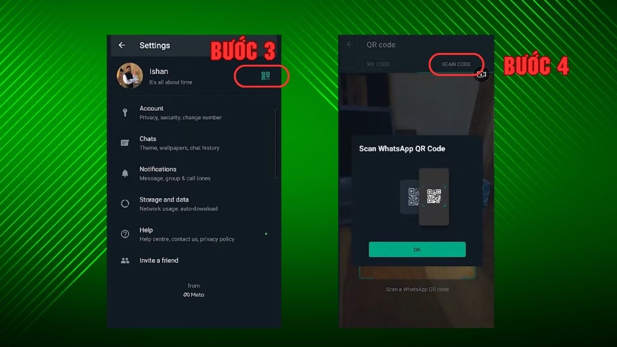 Hướng dẫn chia sẻ mã QR để kết bạn trên WhatsApp - bước 3,4