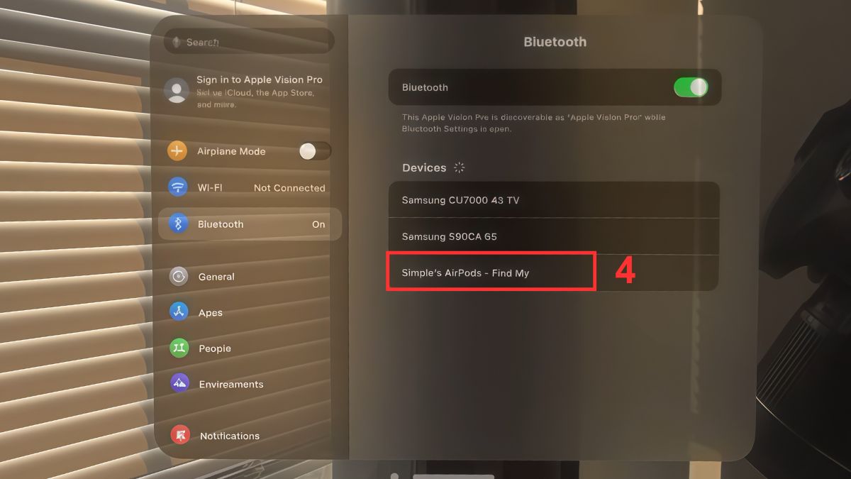 Kết nối AirPods với Apple Vision Pro - bước 3