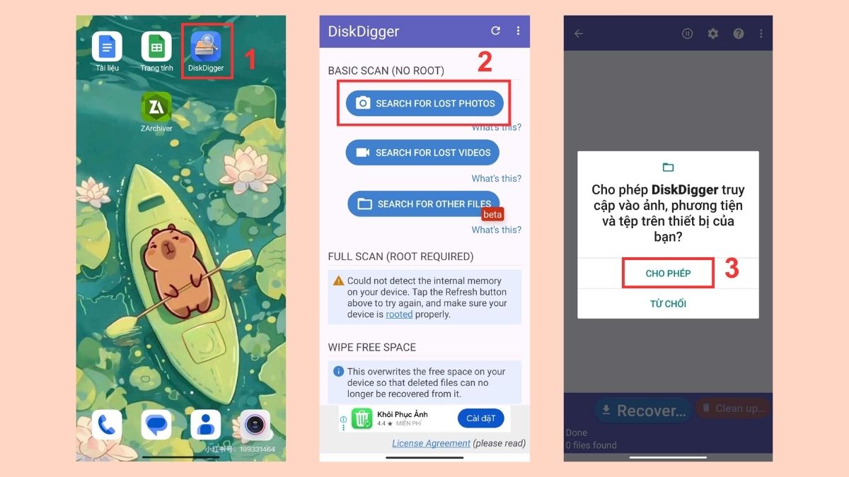 Hướng dẫn cách khôi phục ảnh đã xóa trên Zalo bằng điện thoại Android - DiskDigger Photo Recovery - bước 1
