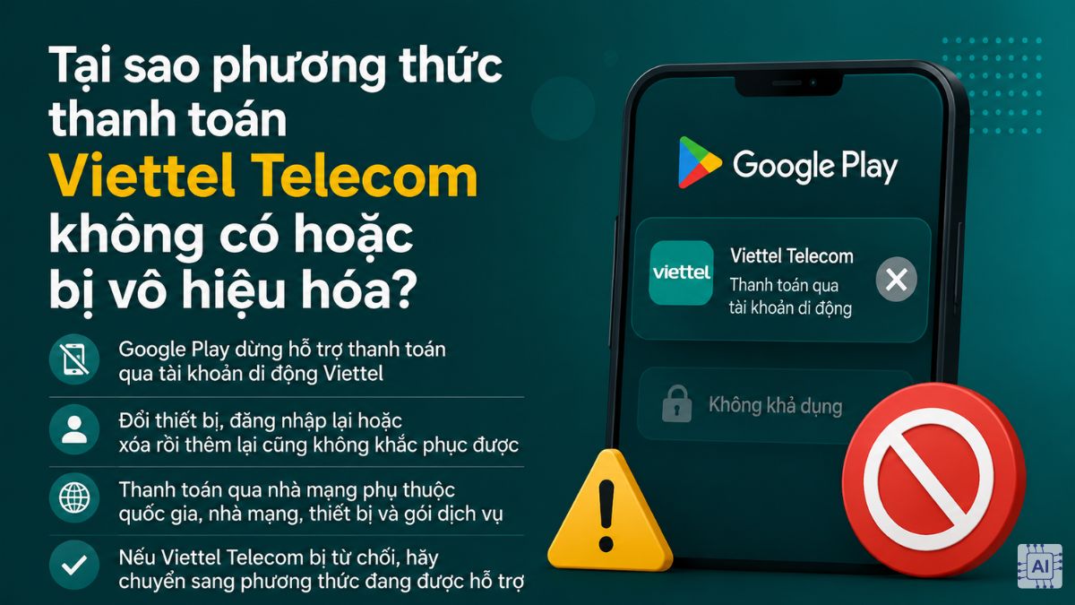 Tại sao phương thức thanh toán Viettel Telecom không có hoặc bị vô hiệu hóa?