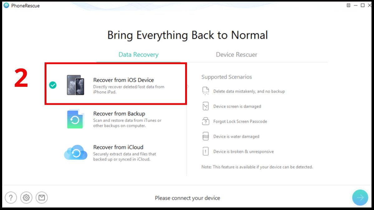 Các cách khôi phục tin nhắn WhatsApp không cần sao lưu sử dụng phonerescue - bước 2