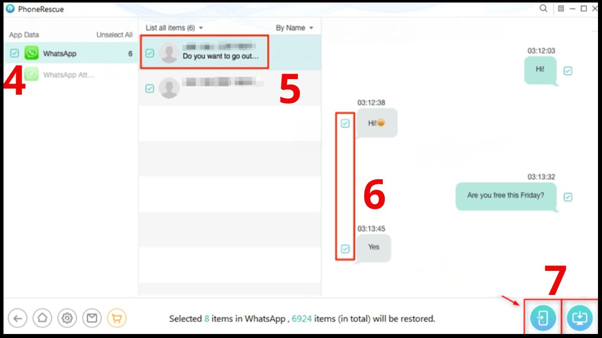 Các cách khôi phục tin nhắn WhatsApp không cần sao lưu sử dụng phonerescue - bước 4