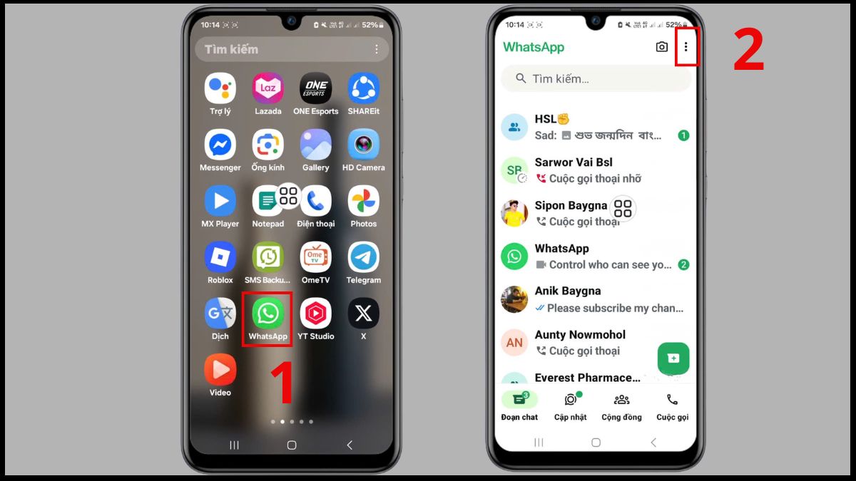 Cách sao lưu tin nhắn WhatsApp trên Android - bước 1