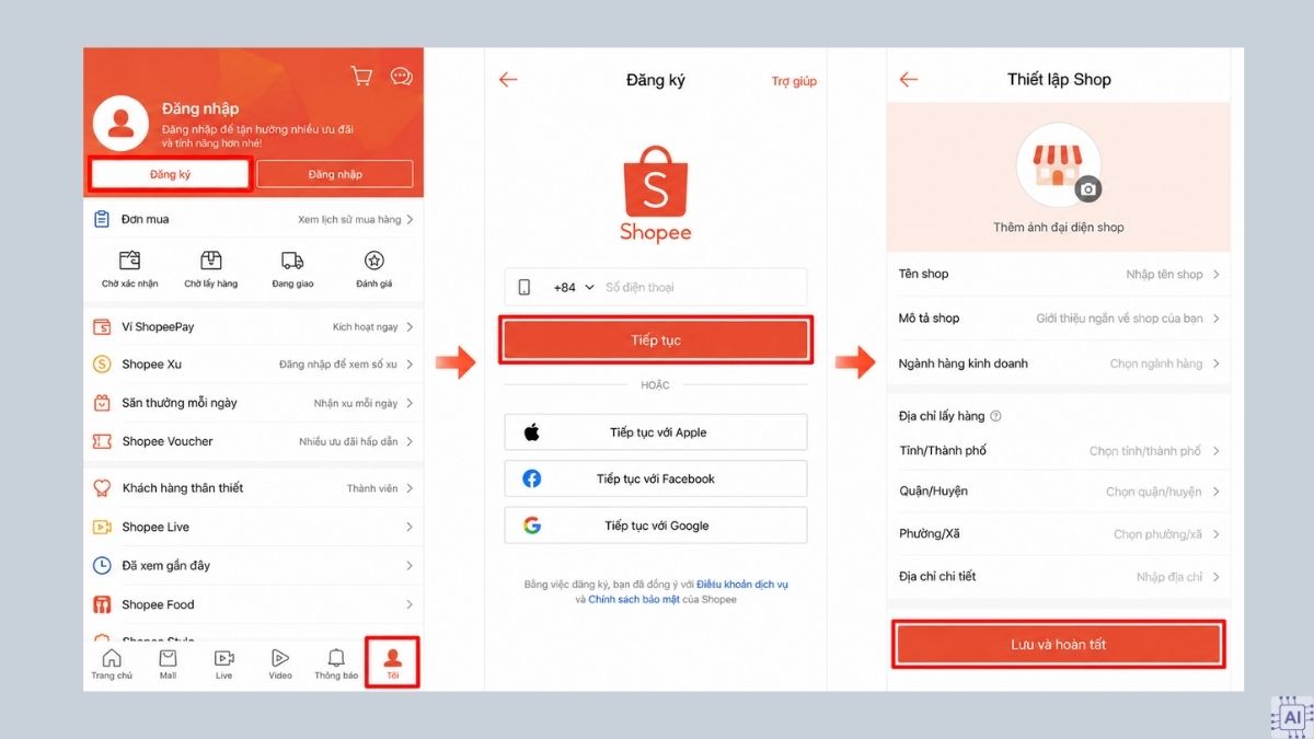 Cách bán hàng kiếm tiền trên Shopee - bước 1
