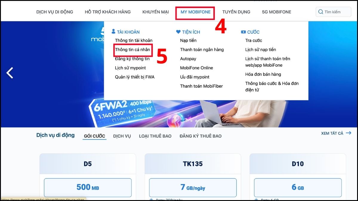 cách kiểm tra sim chính chủ MobiFone qua website MobiFone - bước 3