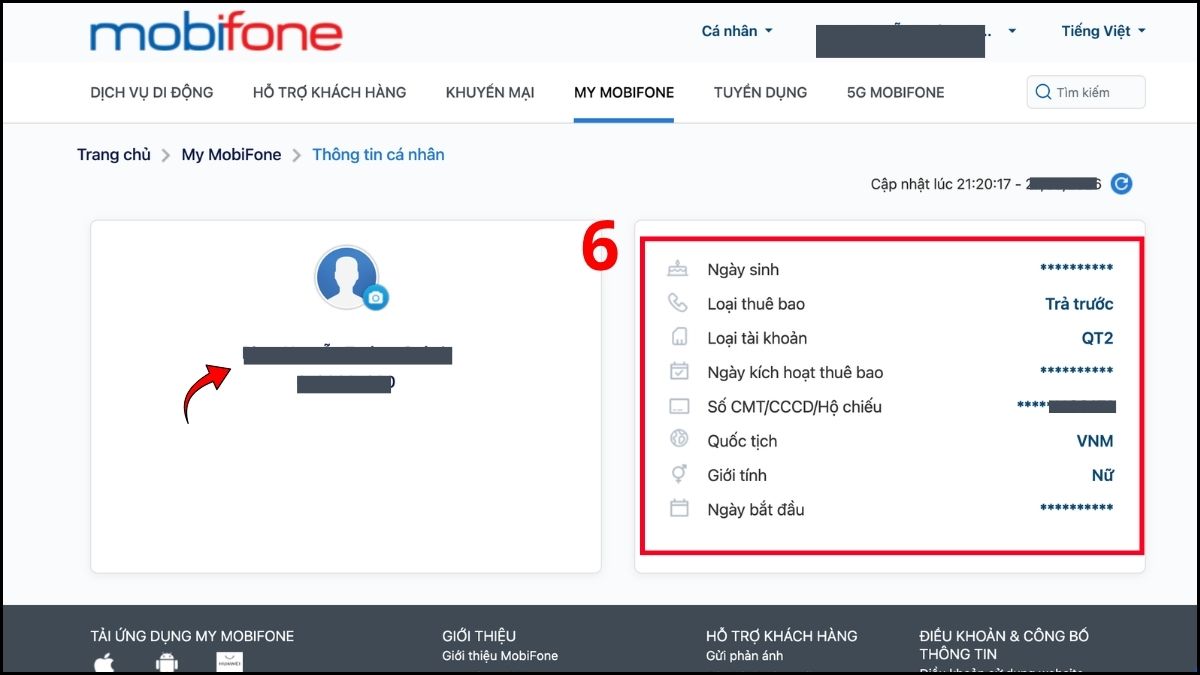 cách kiểm tra sim chính chủ MobiFone qua website MobiFone - bước 4