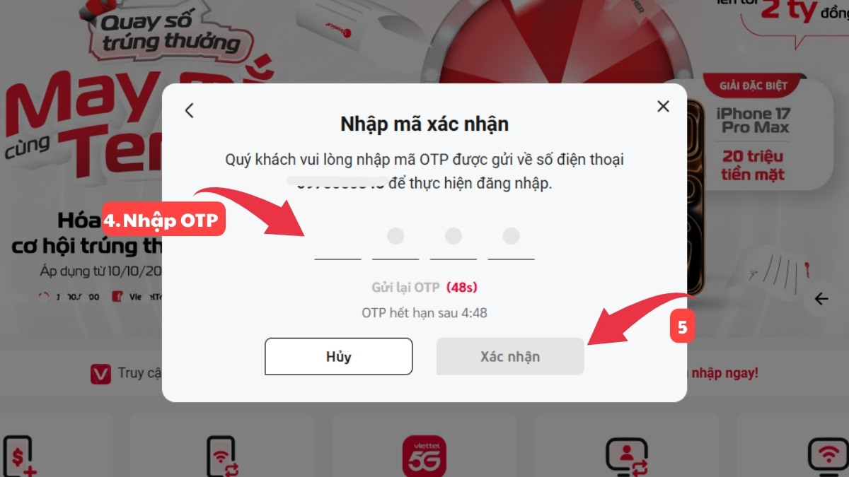 Kiểm tra tài khoản trả trước qua website Viettel - bước 2