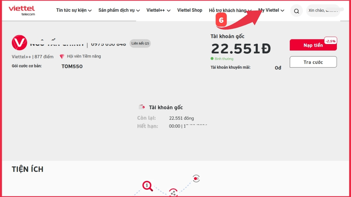 Kiểm tra tài khoản trả trước qua website Viettel - bước 3