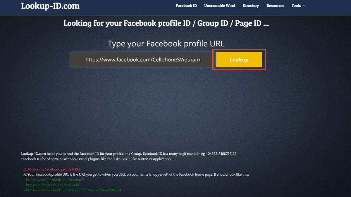 Lấy ID Fanpage Facebook khi sử dụng công cụ bên thứ ba - bước 1,2
