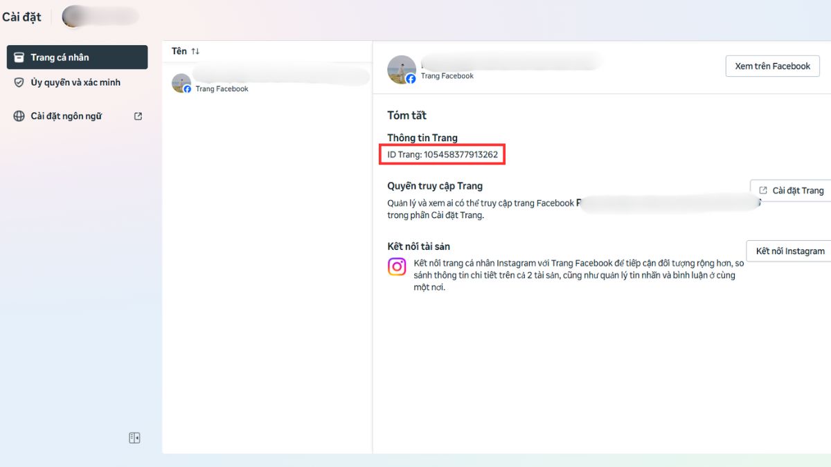 Xem ID Fanpage Facebook qua Meta Business Suite (dành cho quản trị viên) - bước 3