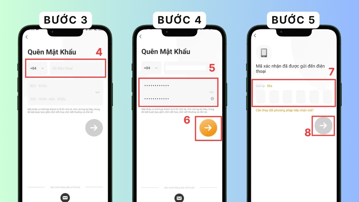 Lấy lại mật khẩu tài khoản Imou Life trên điện thoại - bước 4,5