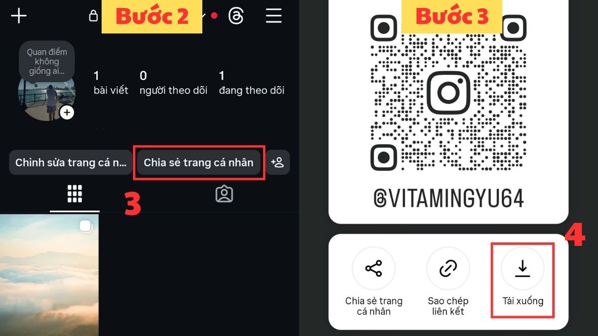 Cách lấy mã QR Instagram trên điện thoại  - bước 2,3