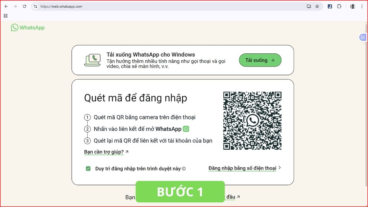 Cách lấy mã QR WhatsApp để đăng nhập trên máy tính - bước 1