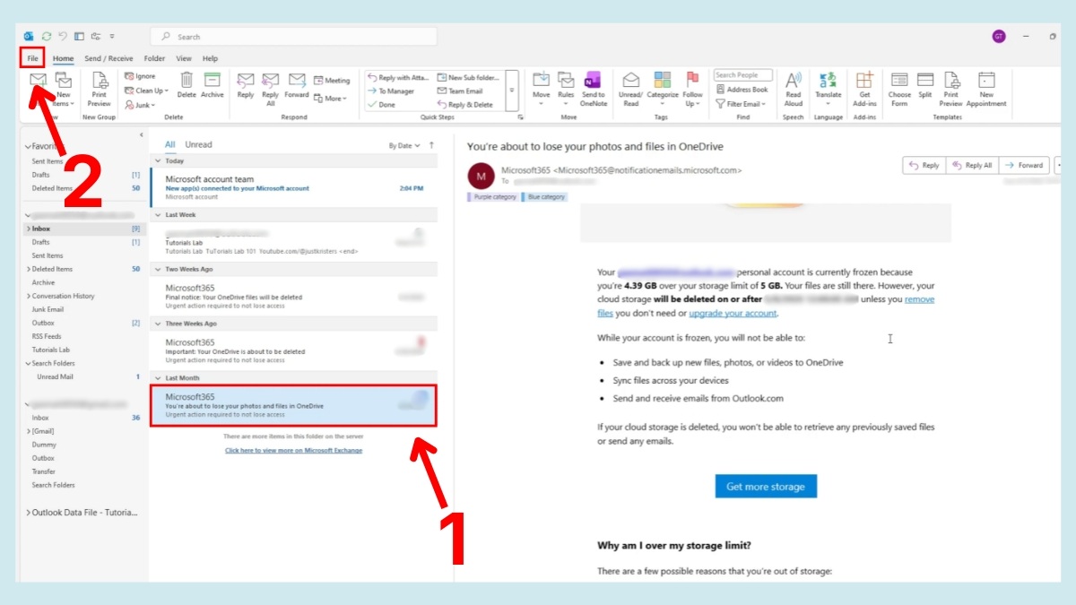 Lưu email outlook dưới dạng TXT - bước 1