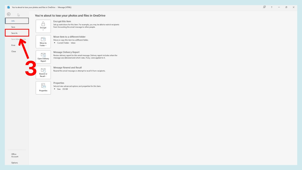 Lưu email outlook dưới dạng TXT - bước 2