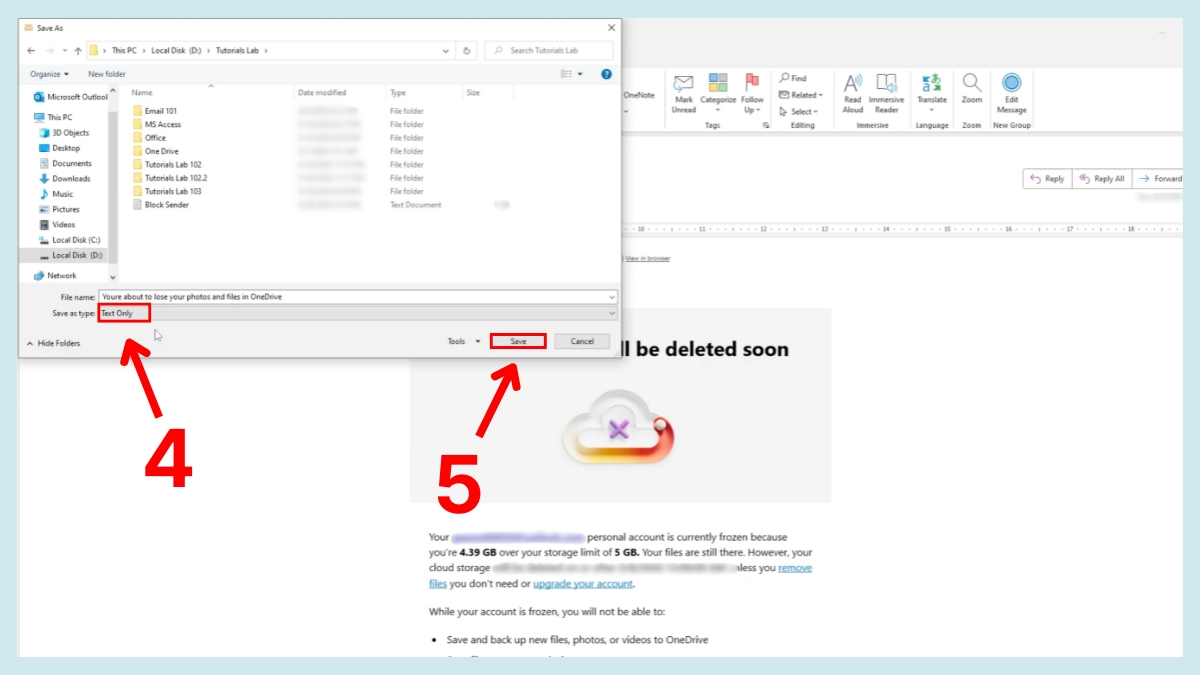 Lưu email outlook dưới dạng TXT - bước 3