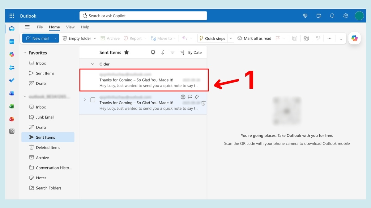 Cách lưu email Outlook trên website - bước 1