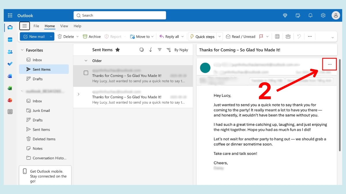 Cách lưu email Outlook trên website - bước 2