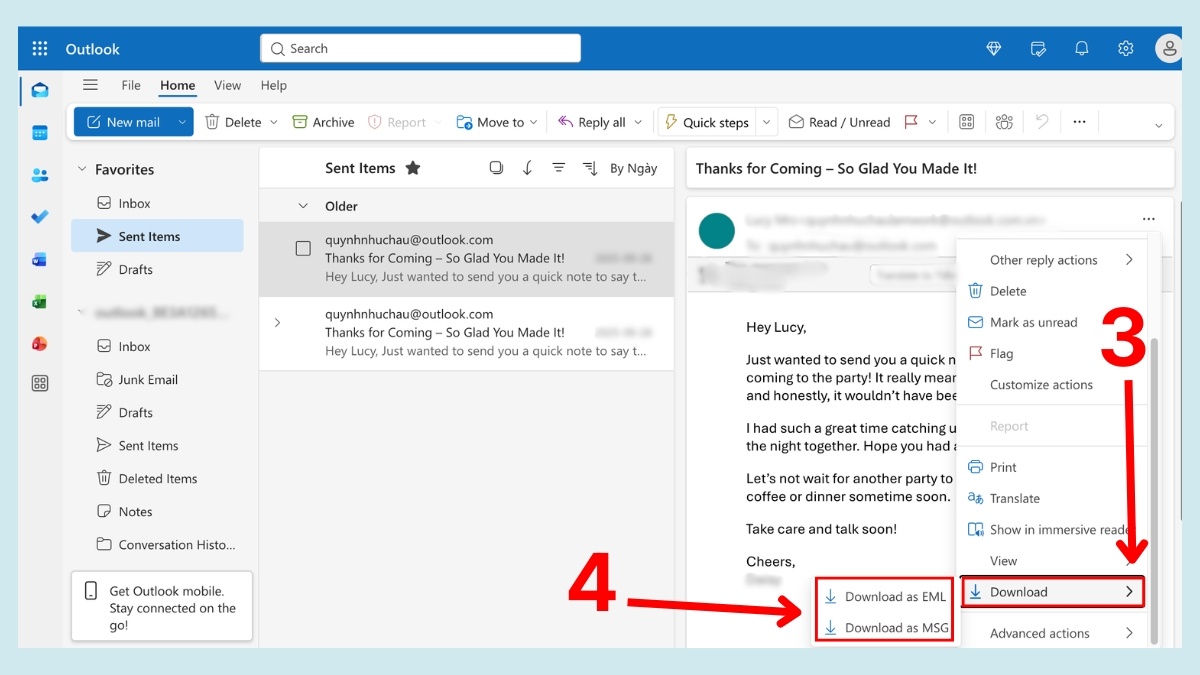 Cách lưu email Outlook trên website - bước 3