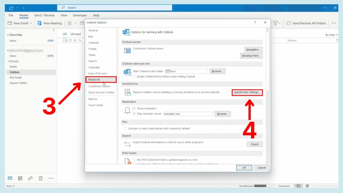 Cách lưu email Outlook khi bị đầy bằng file PST - bước 2