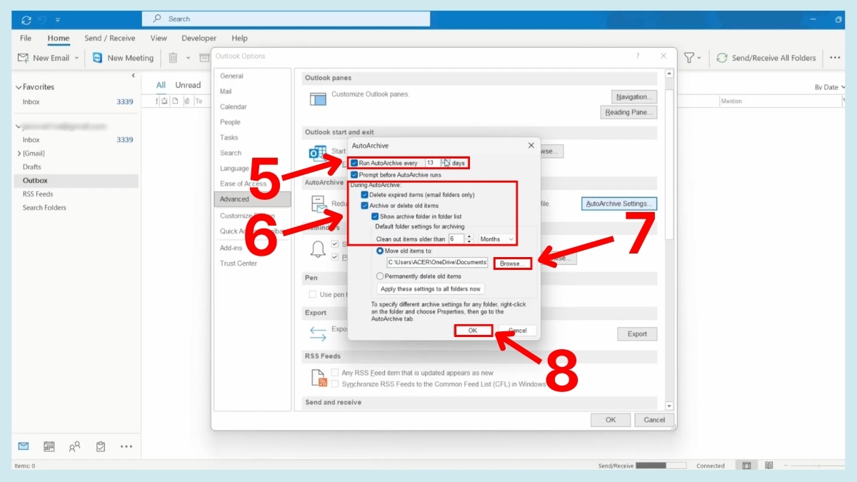 Cách lưu email Outlook khi bị đầy bằng file PST - bước 3