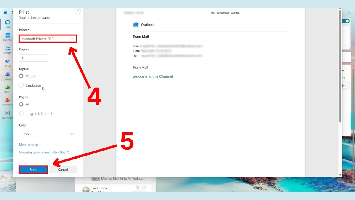 Lưu email Outlook dưới dạng PDF - bước 2