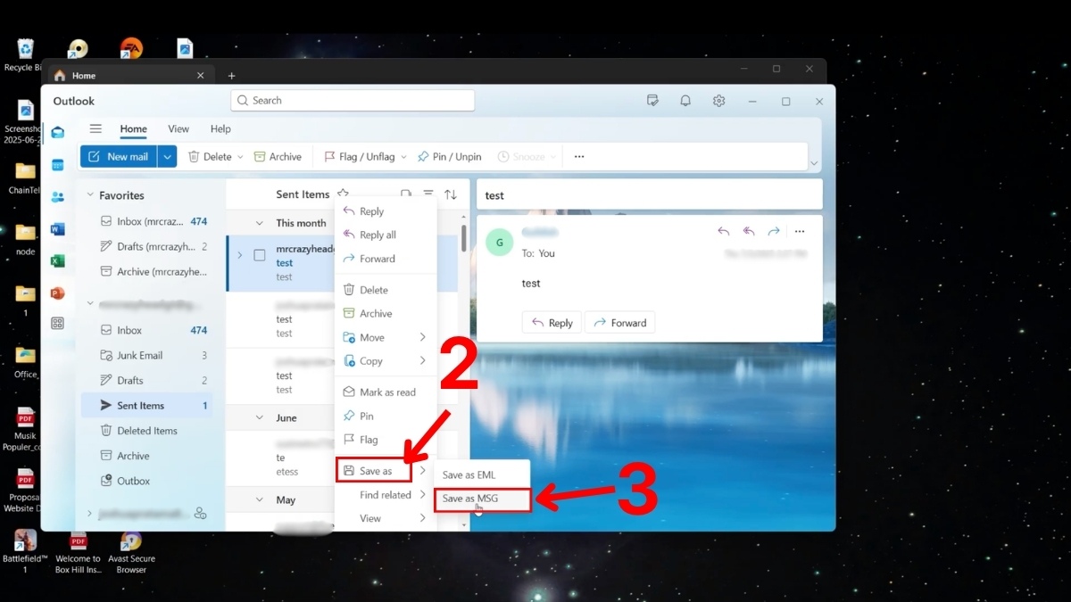 Lưu email outlook dưới dạng MSG - bước 2