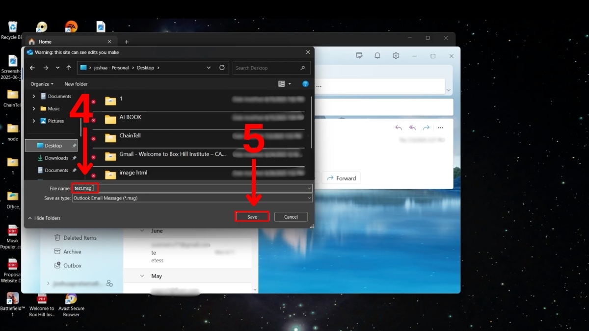 Lưu email outlook dưới dạng MSG - bước 3